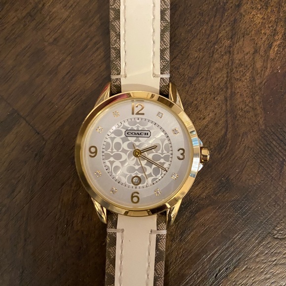 Coach women’s watch classic signature gold/off white leather band - Picture 1 of 7